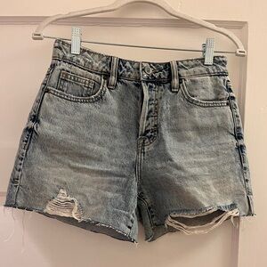 12th Tribe Light Blue Distressed Jean Shorts